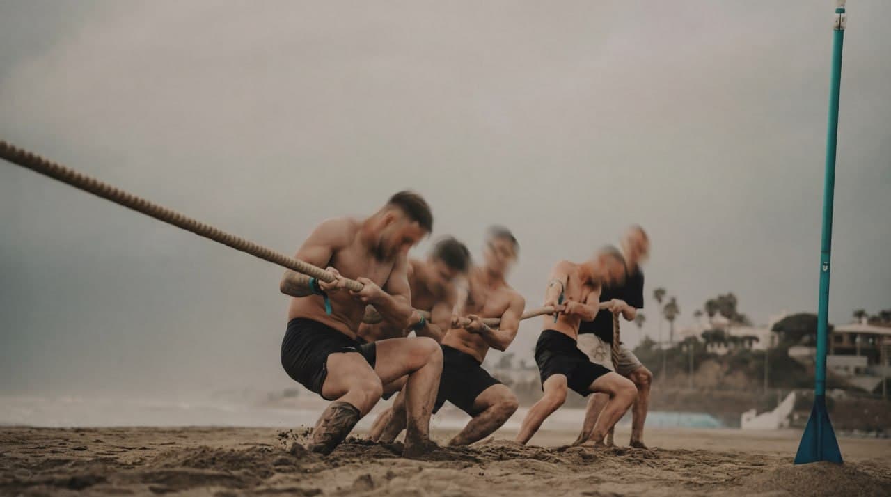 War Room members competing in tug of war during a War Room event